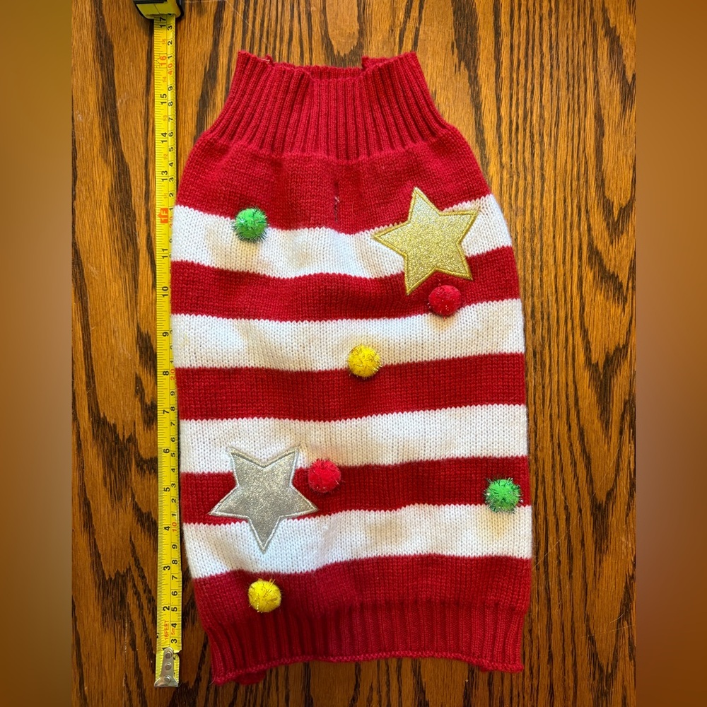 Red and White Striped Dog Sweater with Stars